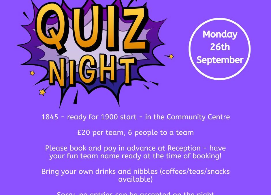 Quiz Night – Monday 26th September