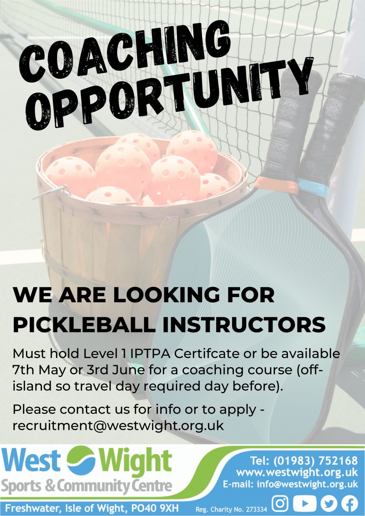 We're Looking for Pickleball Instructors West Wight Sports and