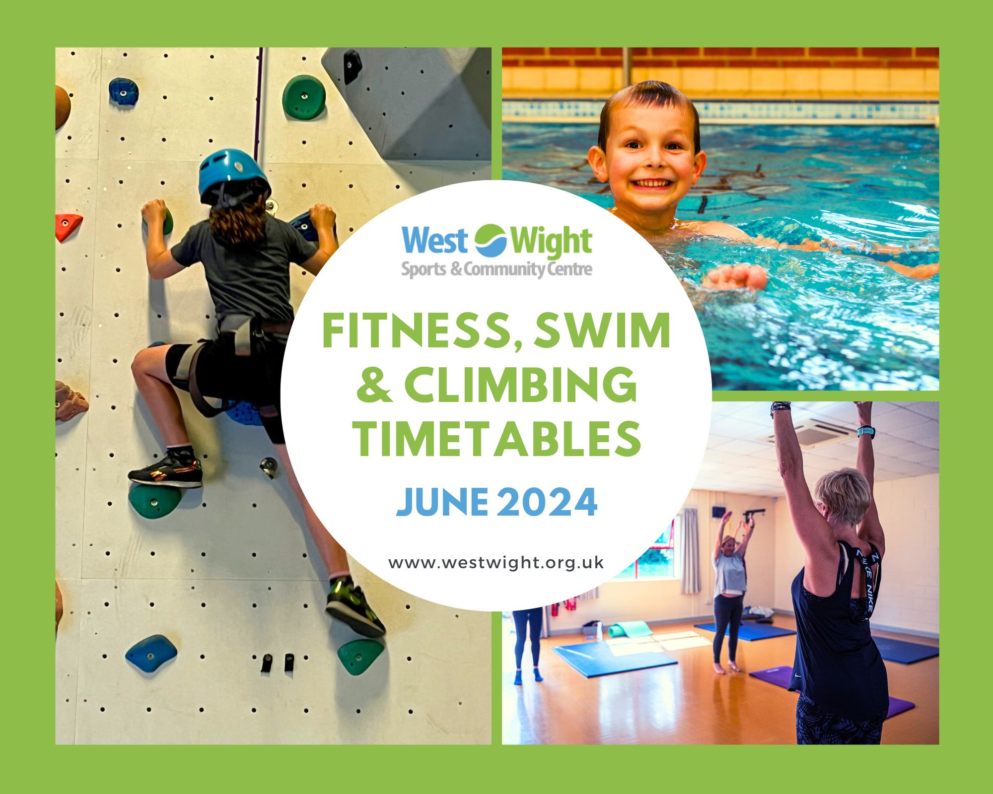 Picture of climbing, fun hour swim sessions and pilates class