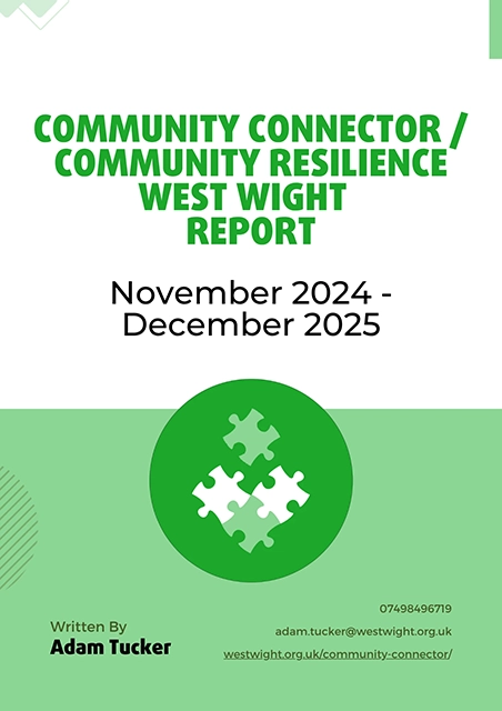 Community Connector Report 2025 Community Connector Report 2025 title page. Image show report spans period November 2024 to December 2025. Logo of 4 puzzle pieces fitting together on a green background is shown in the lower centre of the image.