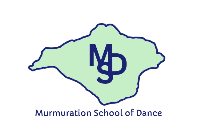 Murmuration School of Dance A light green silhouette of the Isle of Wight contains a dark blue logo with the letters MSD intertwined. Below the island is text that reads "Murmuration School of Dance".