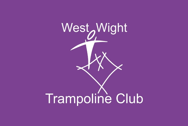 West Wight Trampoline Club The image is a logo for the West Wight Trampoline Club. It features a stylized white silhouette of a person jumping on a trampoline against a purple background. The club name is written in white text above and below the graphic.