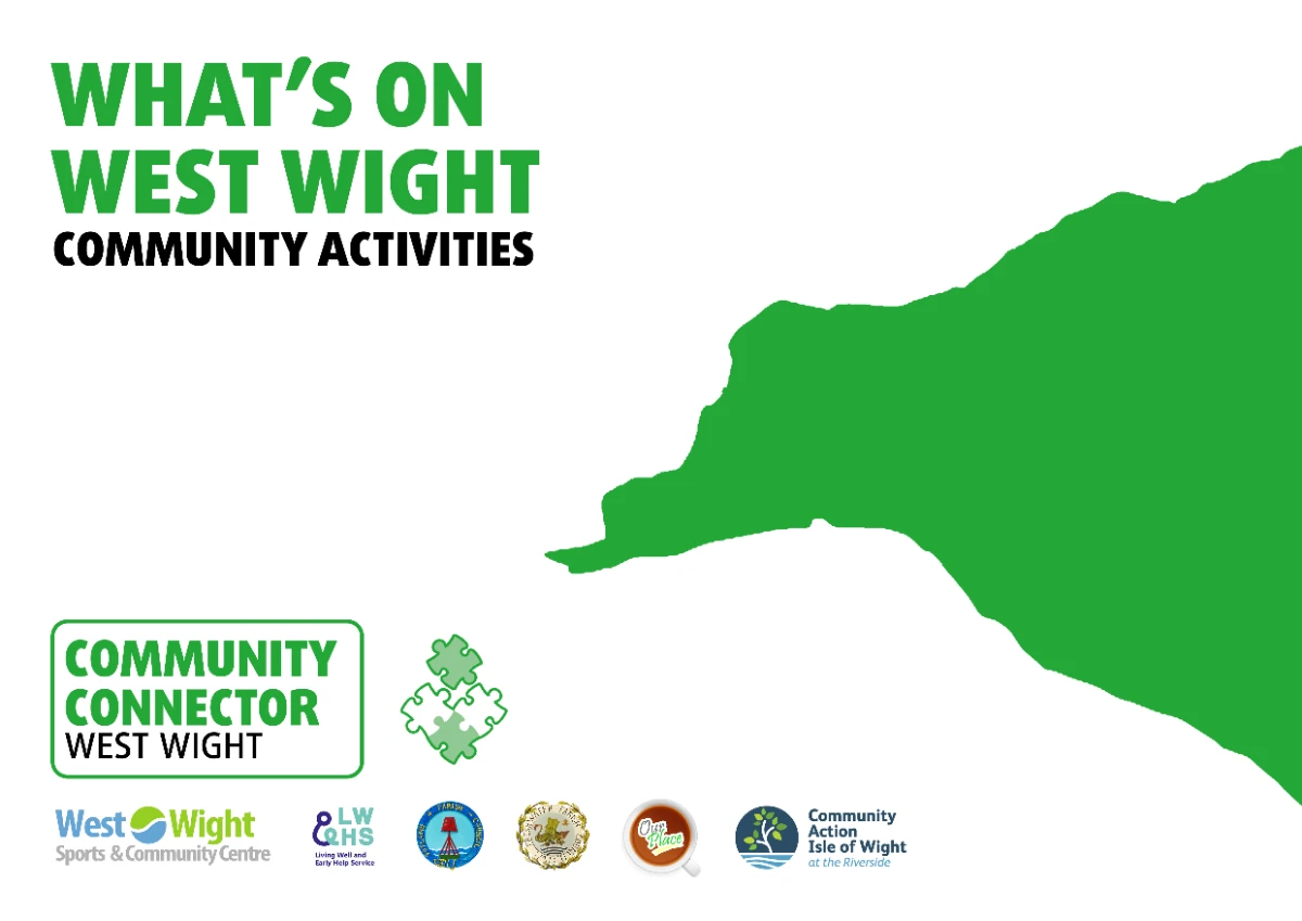 What's on West Wight cover image depicting a green map of West Wight and details of the organisations that support the Community Connector role